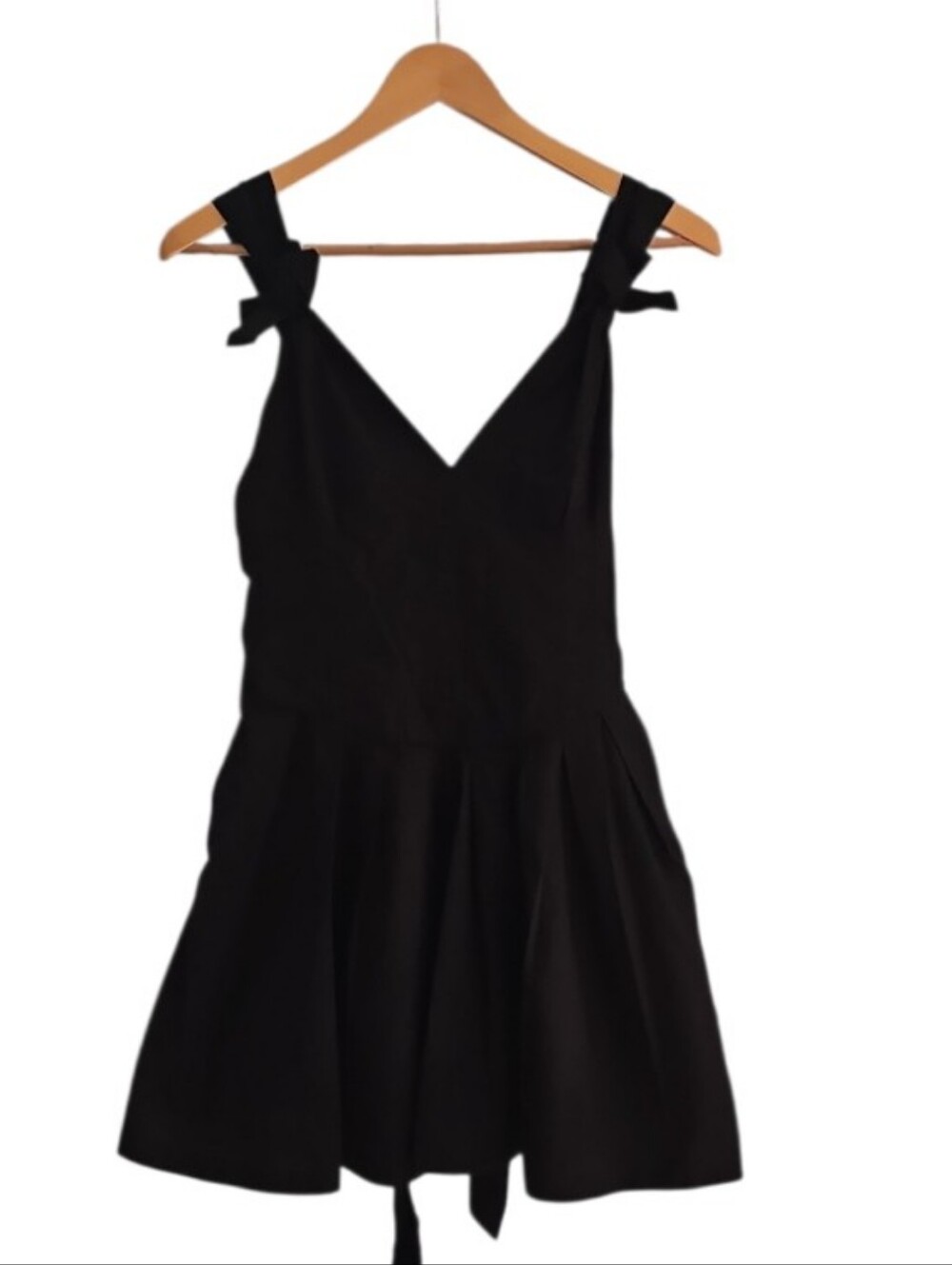 Free People Black Cotton Mini Dress Women’s S Tie Strap Pockets Cottagecore